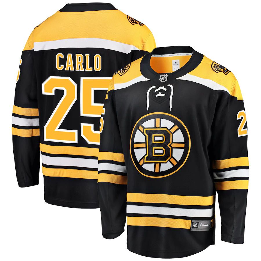 Men Boston Bruins 25 Brandon Carlo Fanatics Branded Black Home Breakaway Player NHL Jersey